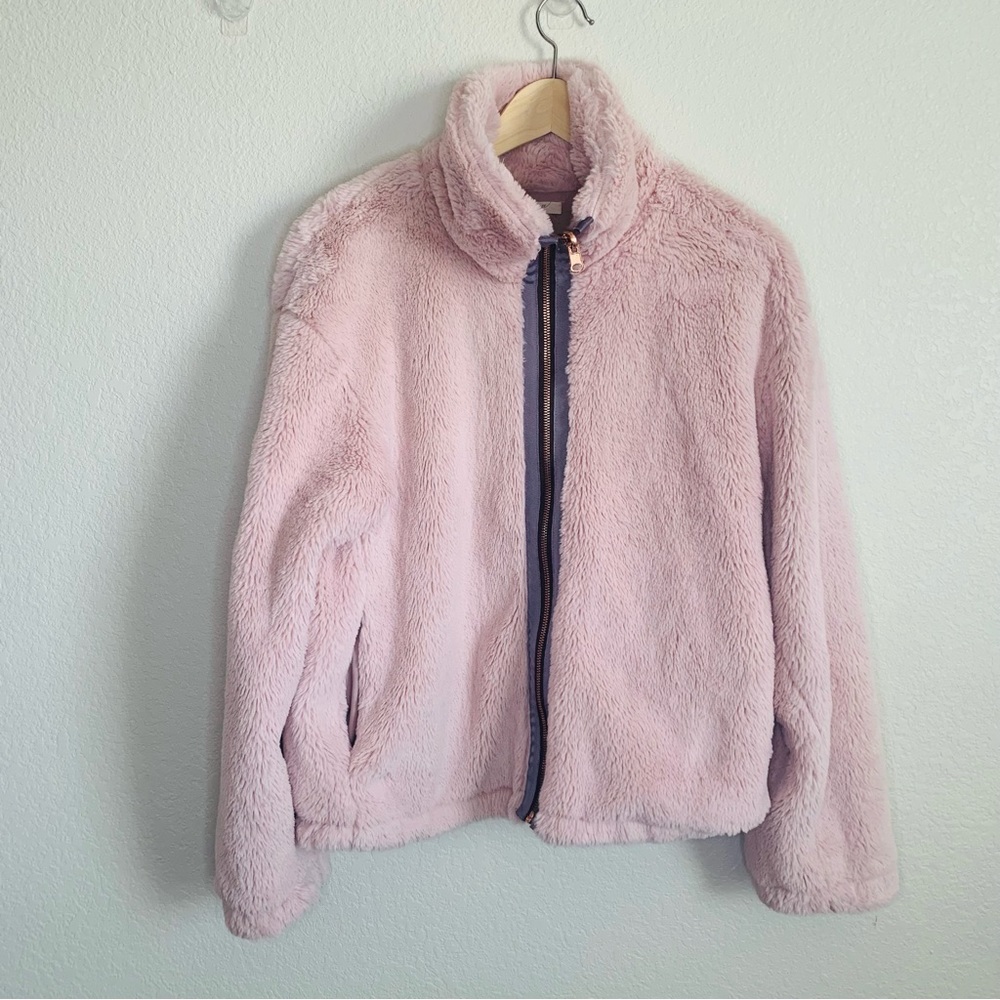 Mystree pink fuzzy zip up jacket, size Women S